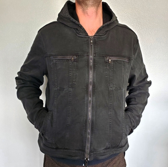 John Varvatos Other - John Varvatos Trucker Jacket hooded Shark grey
